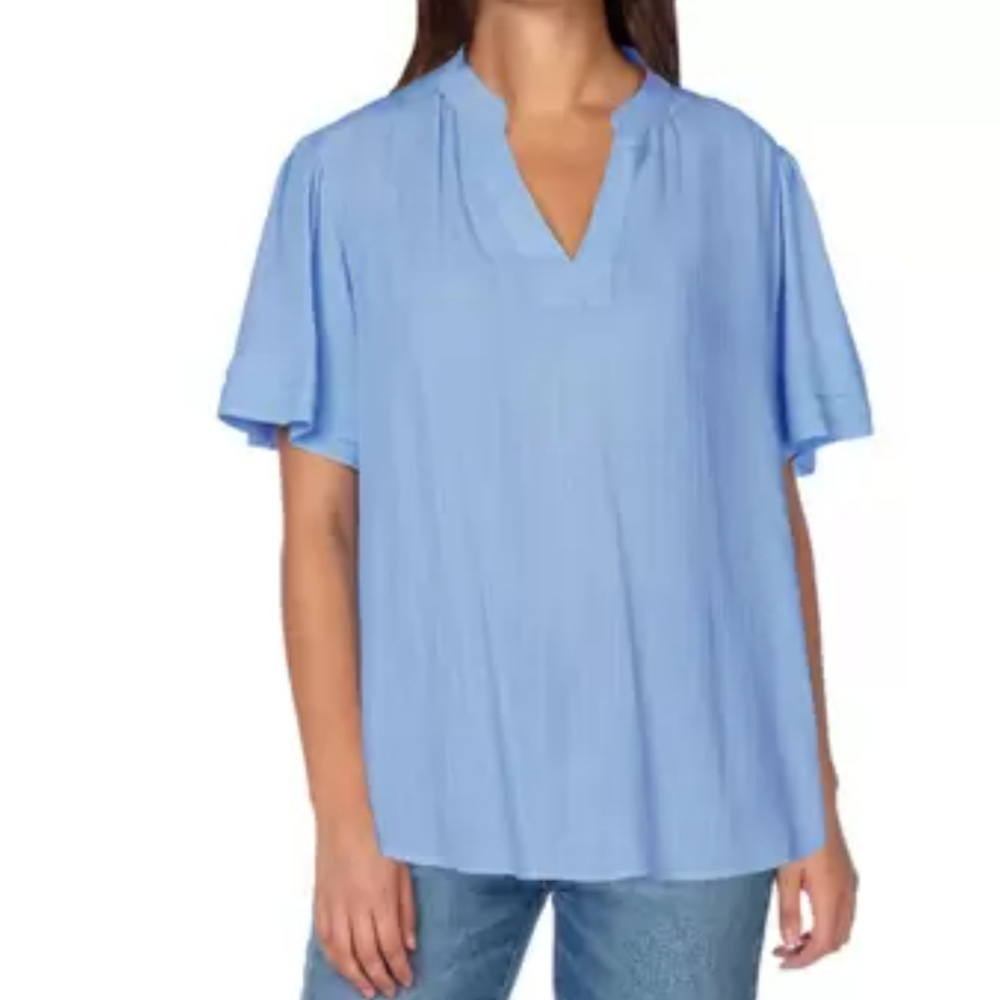 WELL WORN LADIES SHORT SLEEVE V-NECK TOPS COLOR BLUE